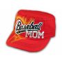 Baseball Mom on Red Cadet Cap Military Style Army Hat