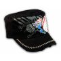 Baseball and Bat on Black Cadet Cap Vintage Hat Distressed Visor