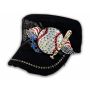 Baseball and Bat on Black Cadet Cap Vintage Hat Distressed Visor