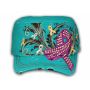 Turquoise Purple Cancer Ribbon Cadet Cap Distressed Military Army Hat