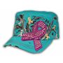 Turquoise Purple Cancer Ribbon Cadet Cap Distressed Military Army Hat