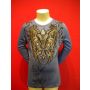 Blue Crewneck Shirt with Print and Rhinestones