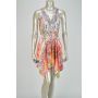 Front - Multicolor Peach, Pink and Orange Dress with Lace Patch Neckline