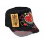 Black Cadet Cap Red Hearts Army Hat Vintage Distressed Visor