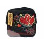 Black Cadet Cap Red Hearts Army Hat Vintage Distressed Visor