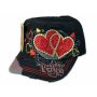 Black Cadet Cap Red Hearts Army Hat Vintage Distressed Visor