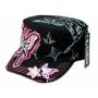 Black Cadet Pink Butterfly Castro Cap Army Hat Vintage Visor Jewel