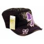 Purple Bow on Black Cadet Cap Distressed Military Army Hat