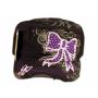 Purple Bow on Black Cadet Cap Distressed Military Army Hat