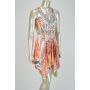 Side - Multicolor Peach, Pink and Orange Dress with Lace Patch Neckline