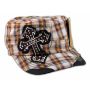 Cross on Brown Plaid Cadet Cap Military Hat Distressed Visor