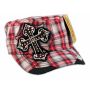 Cross on Red Plaid Cadet Cap Military Hat Distressed Visor