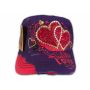 Pink Hearts on Purple Cadet Cap Army Hat Vintage Distressed Jewel