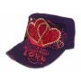 Pink Hearts on Purple Cadet Cap Army Hat Vintage Distressed Jewel