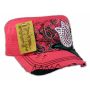 Purple Rose Bud on Pink Cadet Cap Military Hat Distressed Visor