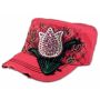 Purple Rose Bud on Pink Cadet Cap Military Hat Distressed Visor