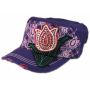 Red Rose Bud on Purple Cadet Cap Military Hat Distressed Visor