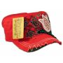 Red Rose Bud on Red Cadet Cap Military Hat Distressed Visor