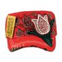 Red Rose Bud on Red Cadet Cap Military Hat Distressed Visor