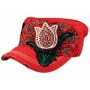 Red Rose Bud on Red Cadet Cap Military Hat Distressed Visor