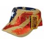 Khaki Stars and Stripes Cadet Castro Cap Vintage Army Hat Distressed