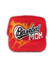 Baseball Mom on Red Cadet Cap Military Style Army Hat