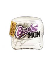 Baseball Mom on White Cadet Cap Military Style Army Hat