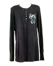 Thermal Print Shirt with Jewels Long Sleeve with Black Velvet Cutout