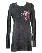 Front - Thermal Print Shirt Jewel Long Sleeve with Red Velvet Cut Out