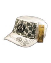 Peace Sign on Checkerboard on White Army Cadet Hat Military Cap