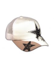 Black Star on White Trucker Cap Snapback Hat with Mesh Back