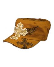 Cross on Cinnamon Brown Army Cadet Hat Vintage Castro Cap