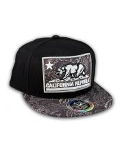 California Republic Bear Patch Black Paisley Snapback Hat Flat Bill