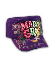 Raised 3D Mardi Gras on Purple Cadet Hat Military Cap