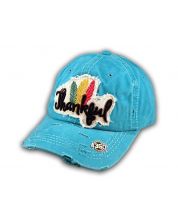 Turquoise Thankful Washed Baseball Cap
