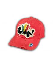 Coral Thankful Washed and Distressed Baseball Cap