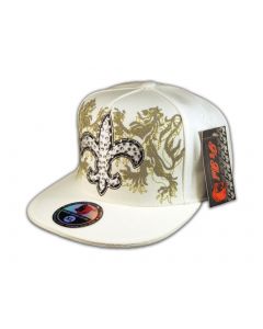 Fleur-de-lis on White Flat Brim Hip Hop Hat 