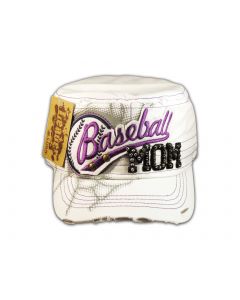 Baseball Mom on White Cadet Cap Military Style Army Hat