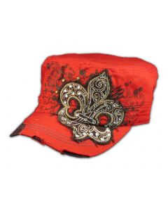 Fleur-de-lis on Red Cadet Army Distressed Military Cap