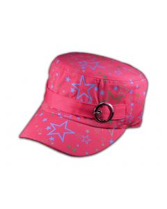 Pink Cadet Cap with Colored Stars and Buckle