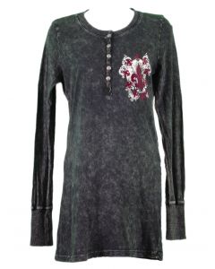 Front - Thermal Print Shirt Jewel Long Sleeve with Red Velvet Cut Out