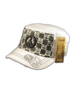 Peace Sign on Checkerboard on White Army Cadet Hat Military Cap