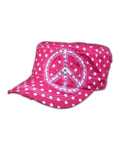 Peace Sign on Pink Polka Dot Cadet Cap Distressed Visor