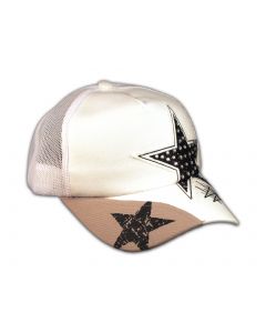 Black Star on White Trucker Cap Snapback Hat with Mesh Back