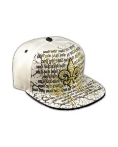 Fleur-de-lis and Wings on White Fitted Flat Brim Ball Cap
