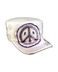 Peace Sign White Purple Cadet Castro Hat Vintage Military Army