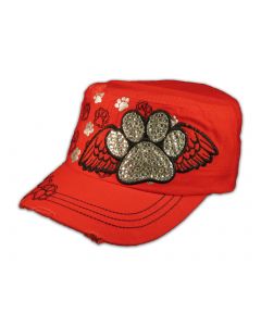 Paw Prints on Wings on Red Cadet Cap