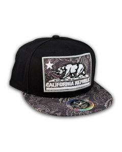 California Republic Bear Patch Black Paisley Snapback Hat Flat Bill