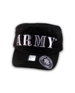 Raised 3D Silver Army on Black Cadet Hat Military Cap