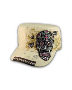 Sugar Skull on Stone Color Cadet Hat Military Cap